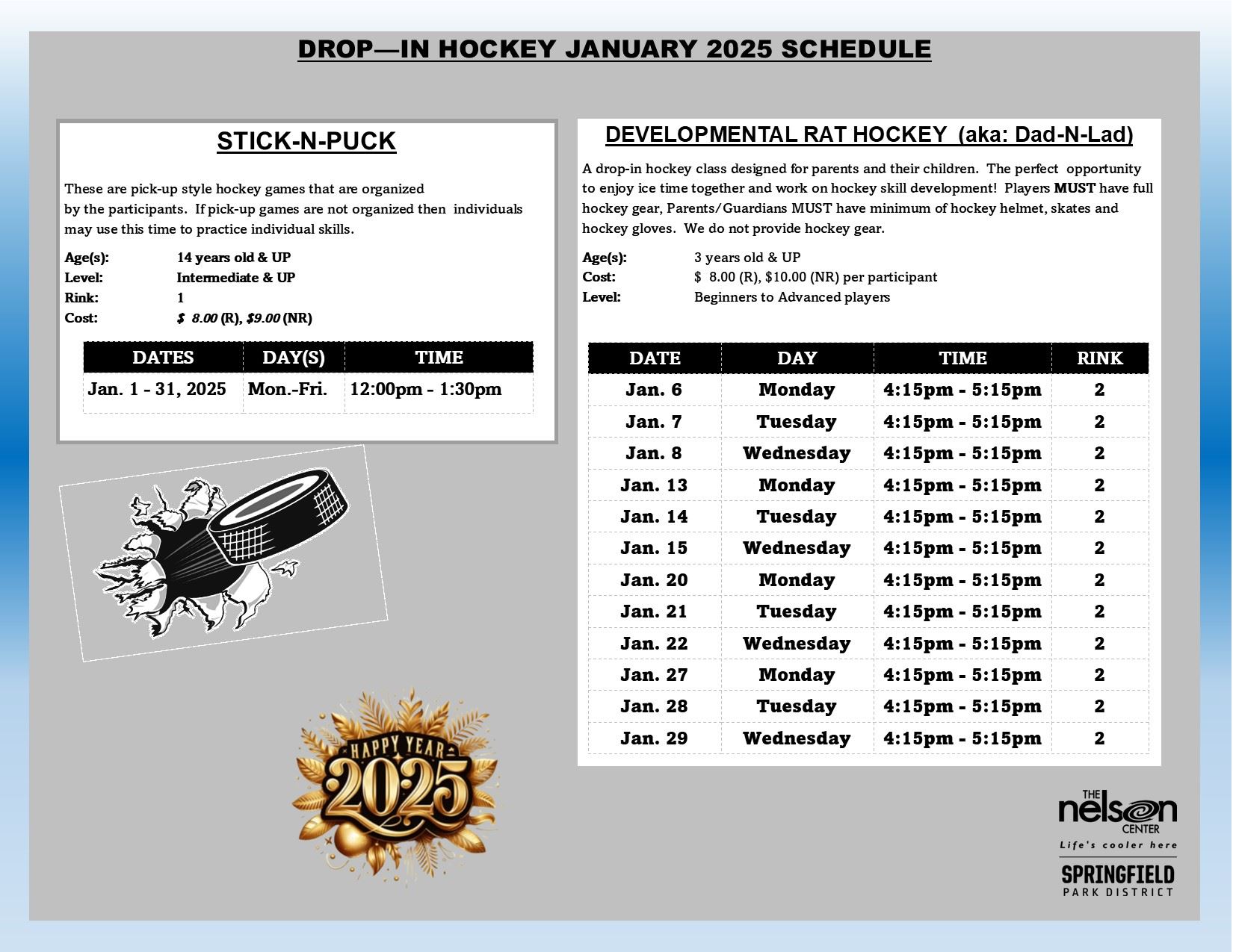 2025 January Drop In Hockey Schedule 